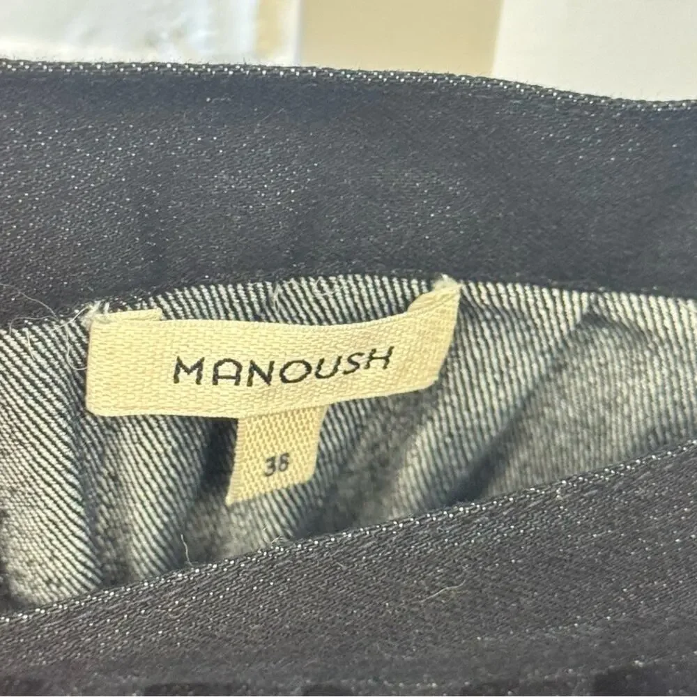 Manoush Minimalist Pleated High‎ Waist Denim Skirt Knee Length Dark Navy Sz 6